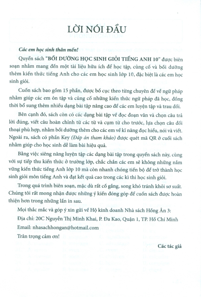 BỒI DƯỠNG HỌC SINH GIỎI TIẾNG ANH LỚP 10 (Dùng chung cho các bộ SGK hiện hành)
